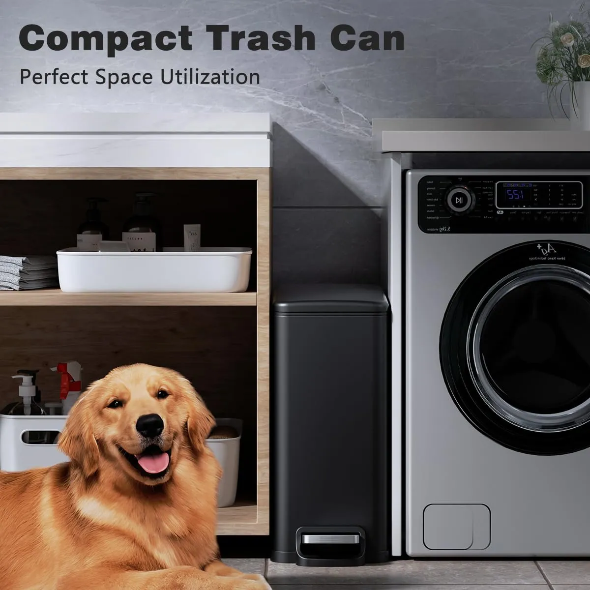 Slim Bathroom Trash Can with Lid Soft Close, 2.6 Gallon Stainless Steel Garbage Can with Removable Inner Bucket, Durable Step Pedal, Small Trash Bins for Toilet, Bedroom, Kitchen, Office