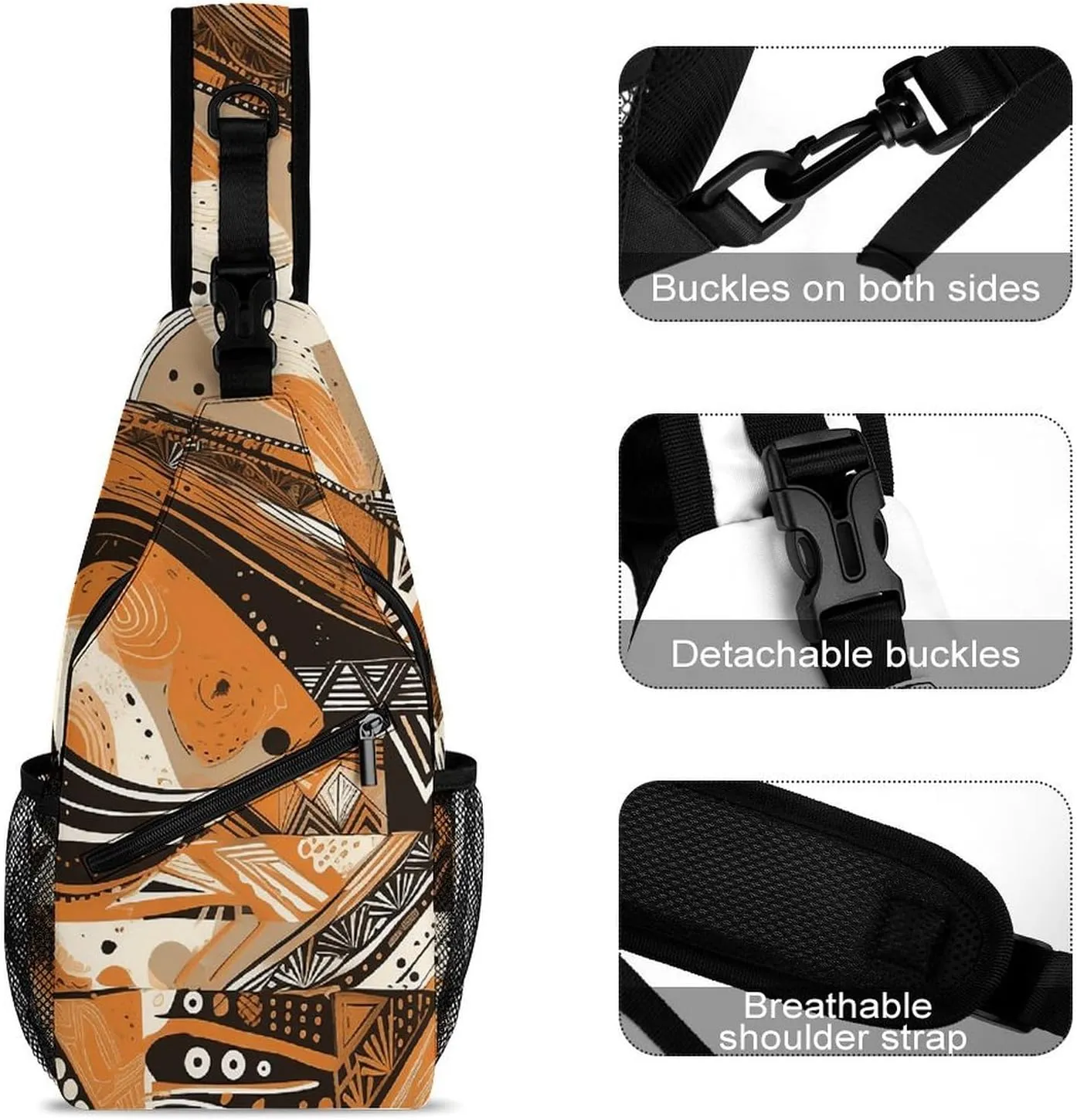 Sling Bag for Women Men Daypack Geometric Shapes Chest Bag Crossbody Backpack for Hiking Travel