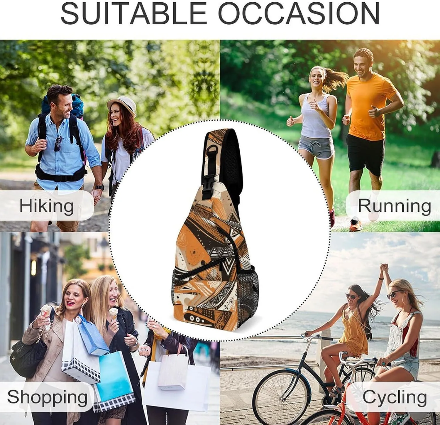 Sling Bag for Women Men Daypack Geometric Shapes Chest Bag Crossbody Backpack for Hiking Travel