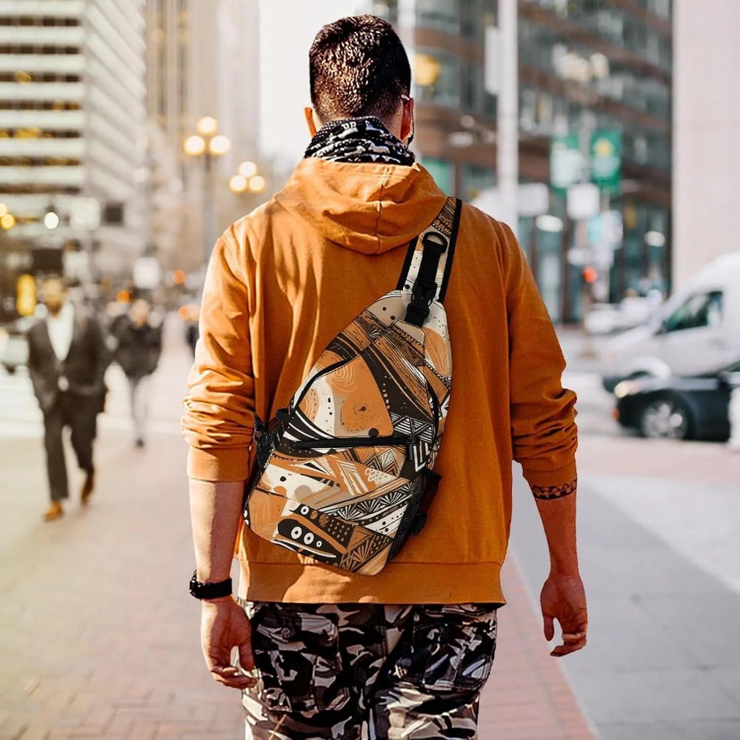Sling Bag for Women Men Daypack Geometric Shapes Chest Bag Crossbody Backpack for Hiking Travel