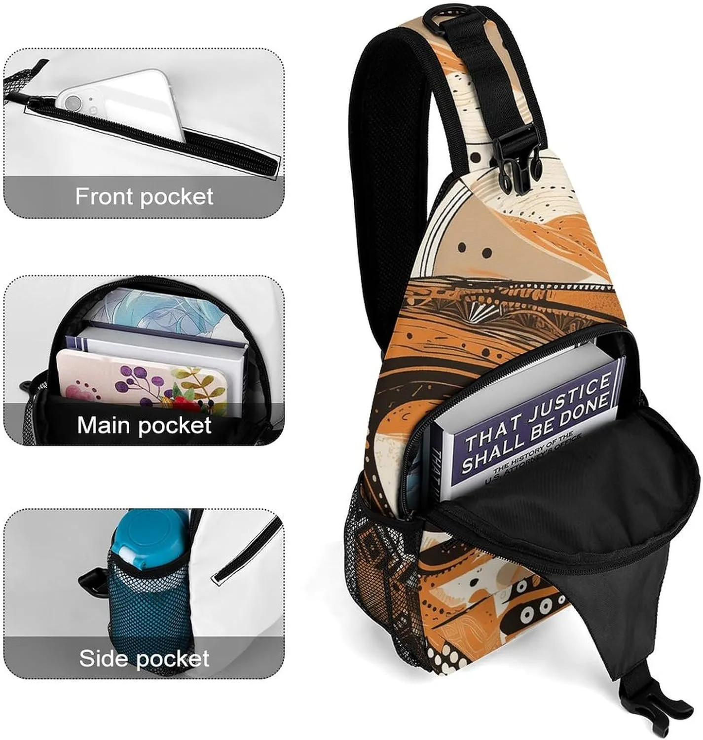 Sling Bag for Women Men Daypack Geometric Shapes Chest Bag Crossbody Backpack for Hiking Travel