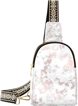 Sling Bag for Women White Marble Pink Gray Fluid Crossbody Backpack Purse Small Cross Body Bags Travel Shoulder Bags Chest Bag Casual Daypack