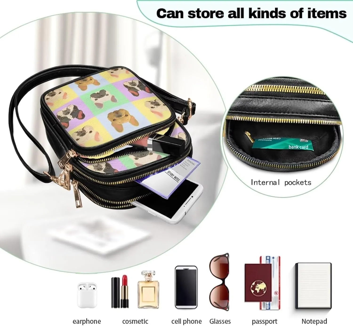 Small Crossbody Bags for Women, Clover PU Leather Cell Phone Purses Travel, Mushroom Print Zip Shoulder Wallet