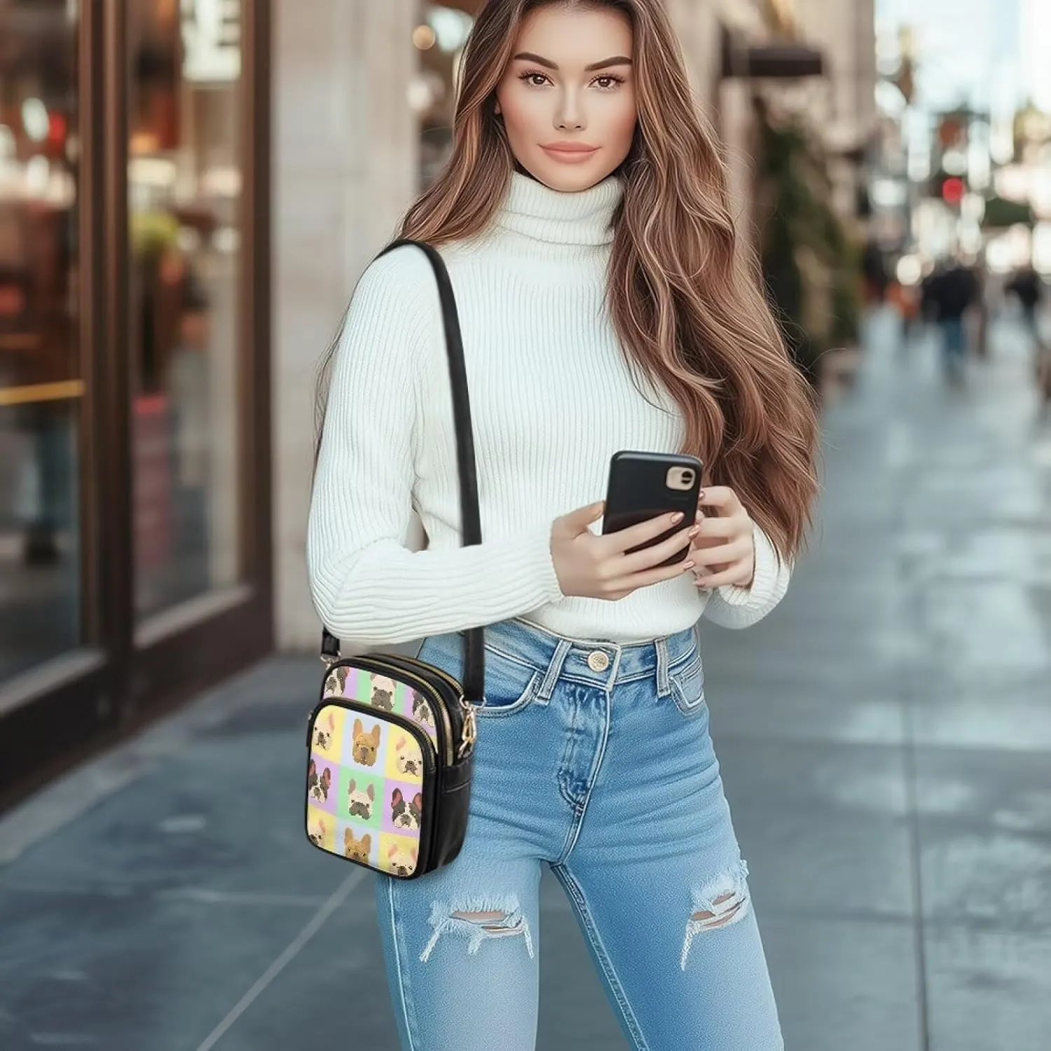 Small Crossbody Bags for Women, Clover PU Leather Cell Phone Purses Travel, Mushroom Print Zip Shoulder Wallet
