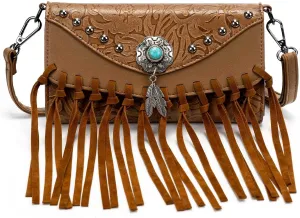 Small Crossbody Bags for Women Crossbody Handbag Fringe Purse Tassel Shoulder Bag Turquoise Concho Wallet