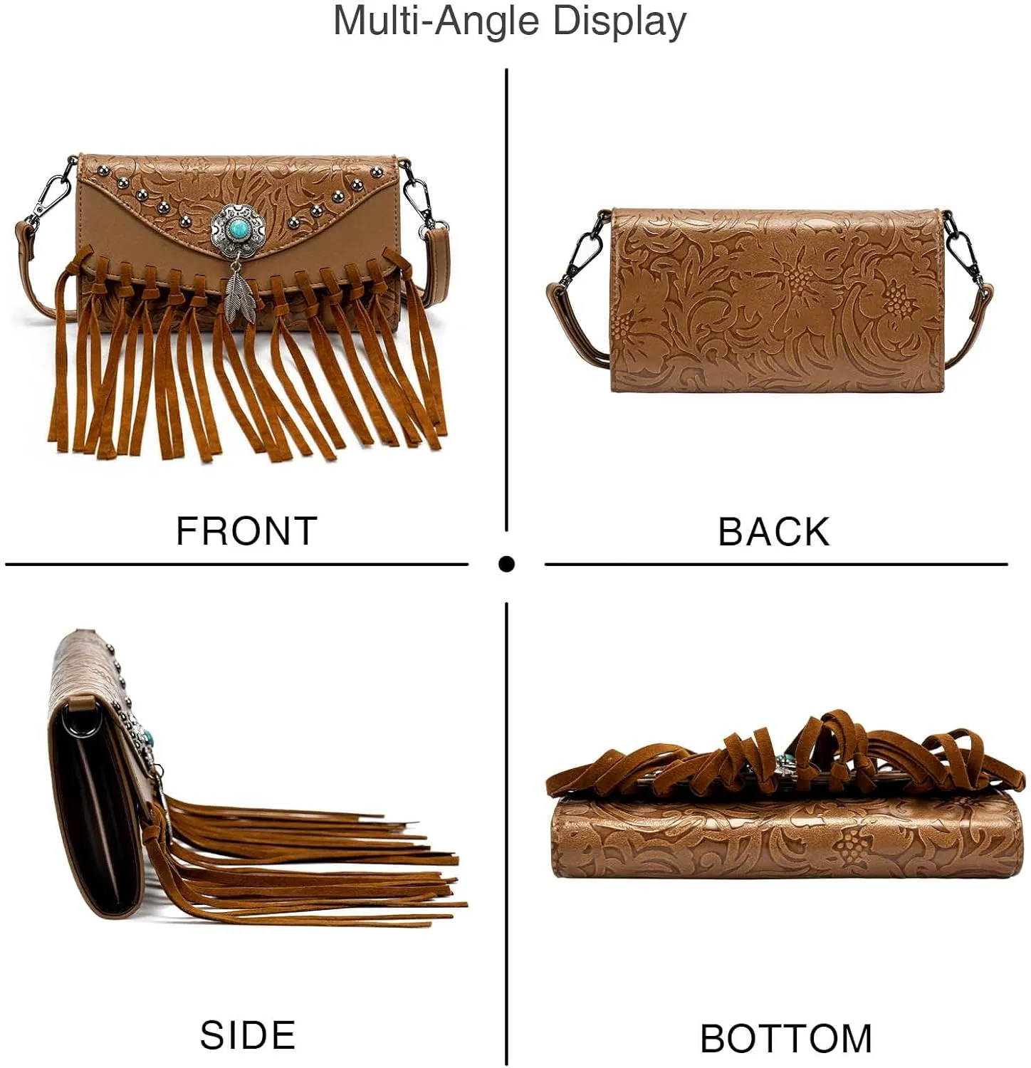 Small Crossbody Bags for Women Crossbody Handbag Fringe Purse Tassel Shoulder Bag Turquoise Concho Wallet