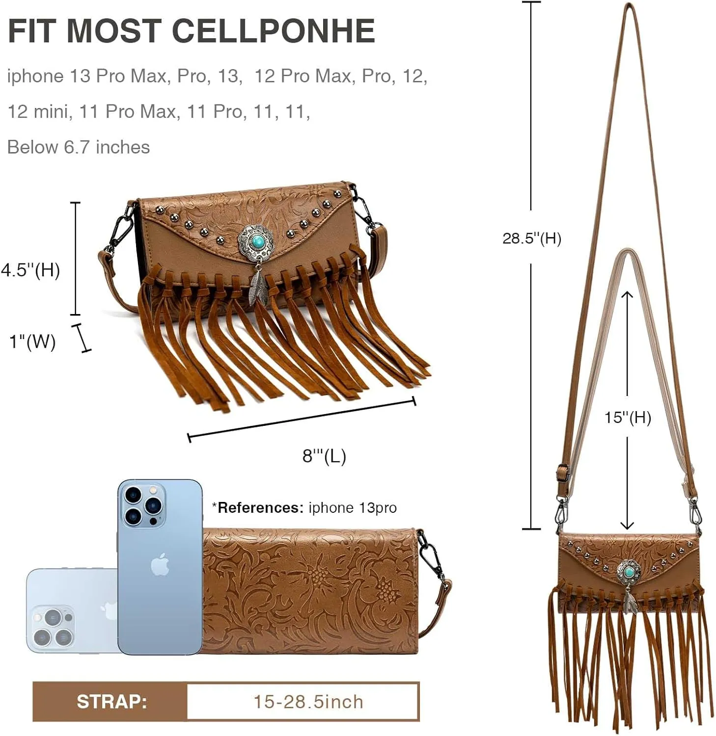 Small Crossbody Bags for Women Crossbody Handbag Fringe Purse Tassel Shoulder Bag Turquoise Concho Wallet