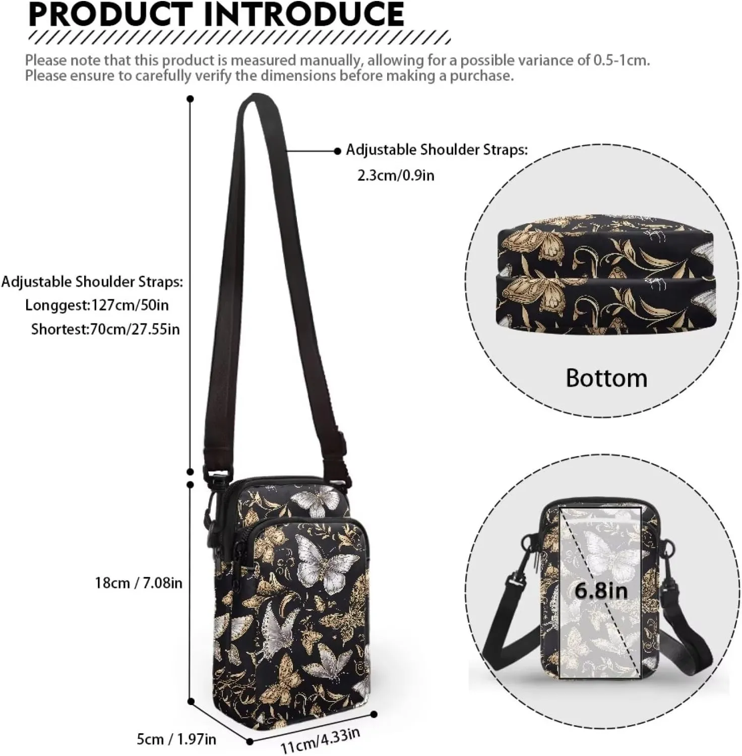 Small Crossbody Bags for Women Peacock Birds Cell Phone Purses, Skulls Print Sling Handbags Travel Pouch Wallet