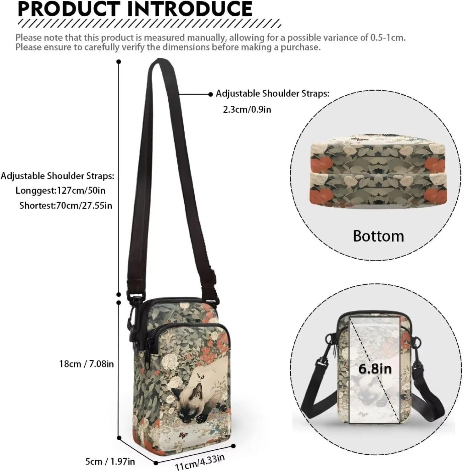 Small Crossbody Bags for Women Peacock Birds Cell Phone Purses, Skulls Print Sling Handbags Travel Pouch Wallet