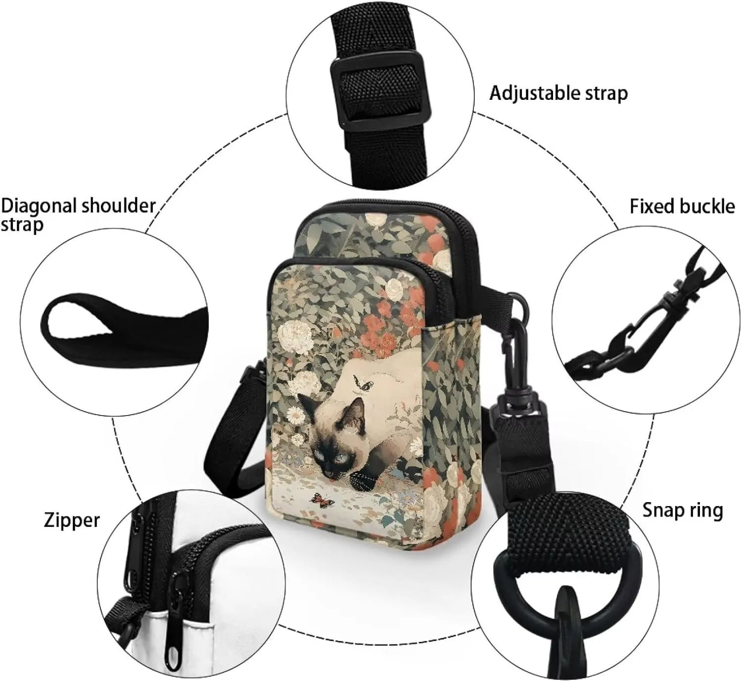 Small Crossbody Bags for Women Peacock Birds Cell Phone Purses, Skulls Print Sling Handbags Travel Pouch Wallet