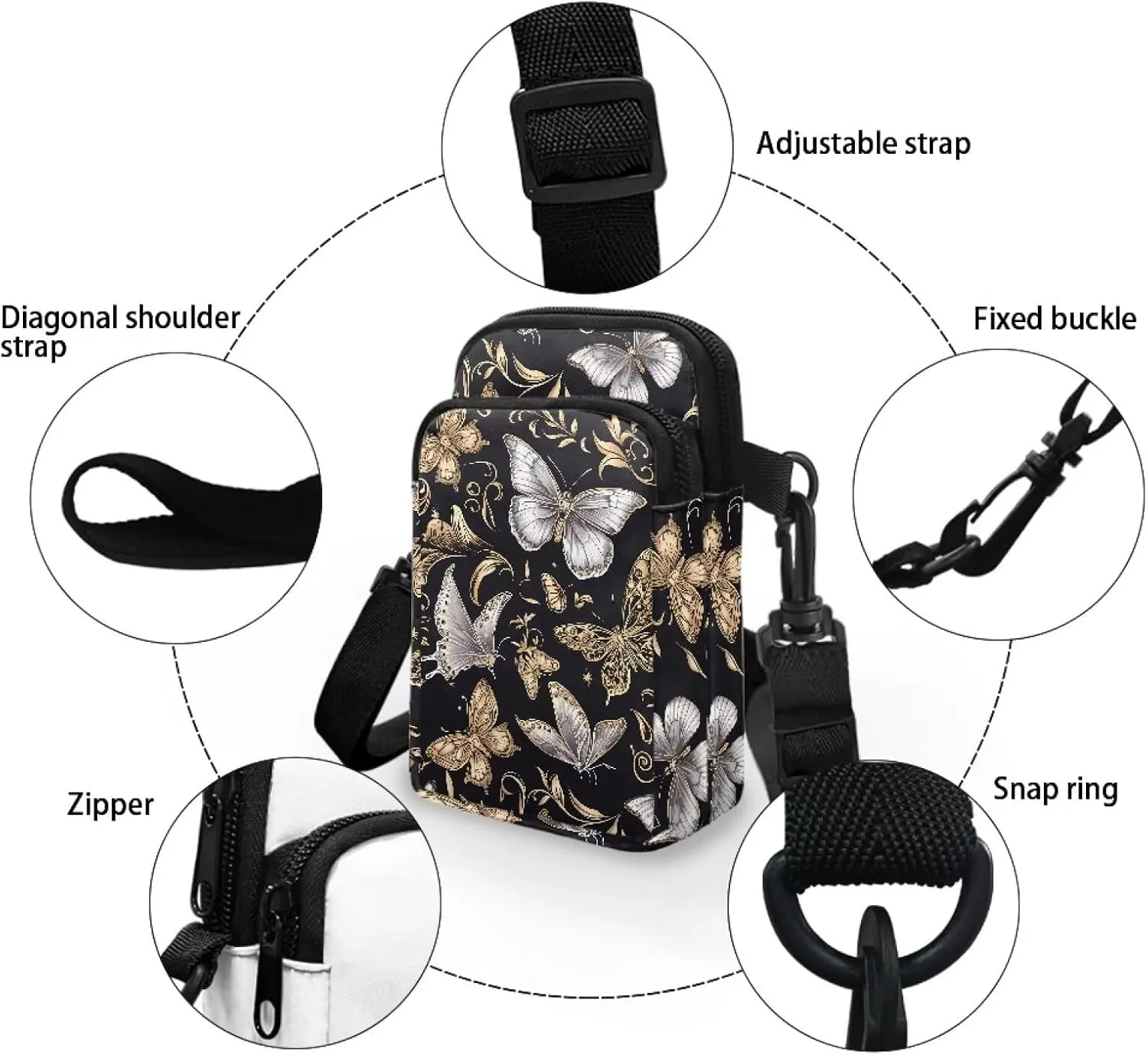 Small Crossbody Bags for Women Peacock Birds Cell Phone Purses, Skulls Print Sling Handbags Travel Pouch Wallet