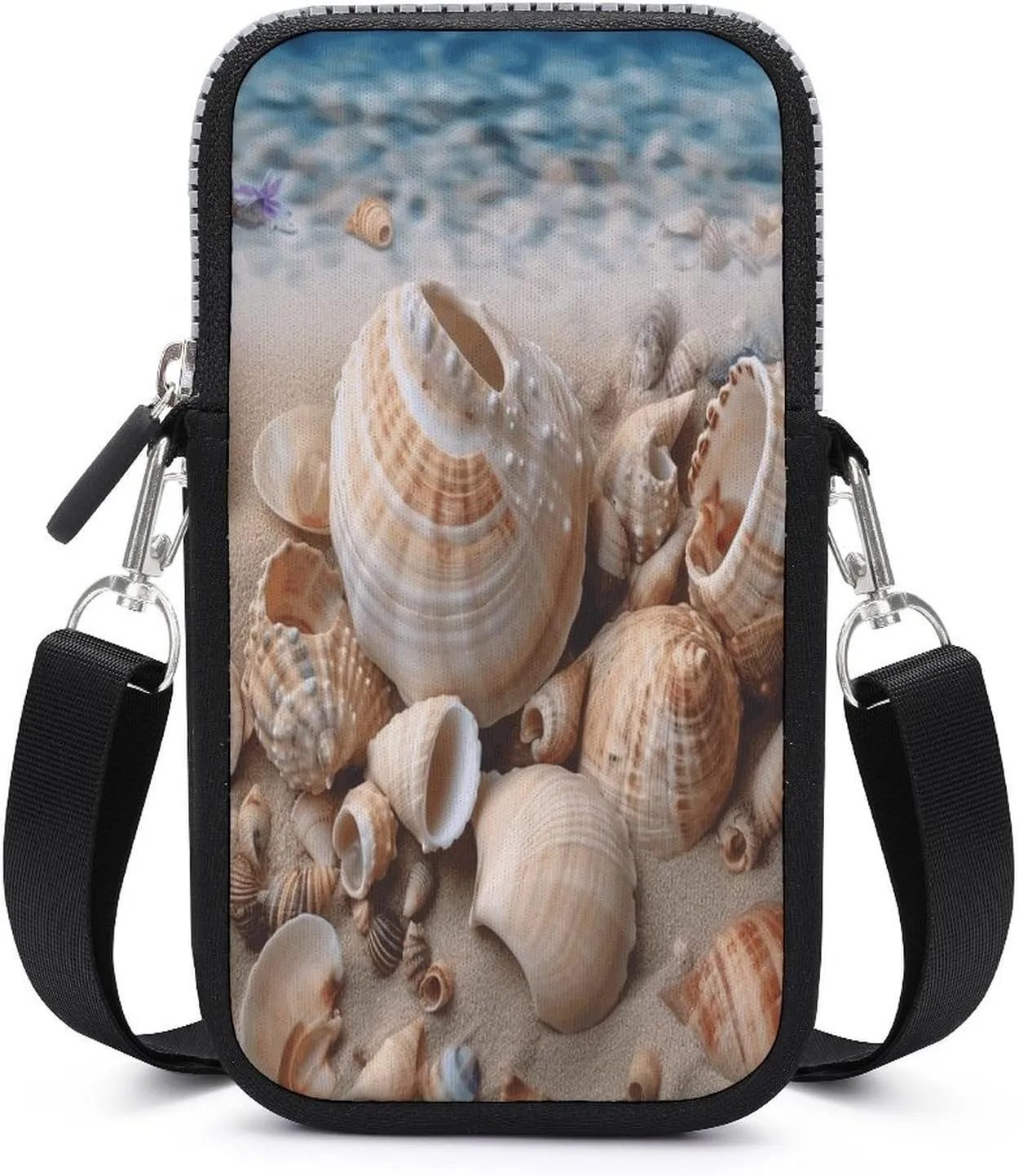Small Crossbody Bags for Women,Seashells by The Seashore Print Mobile Phone Bag,Trendy Cross Body Cell Phone Purse Shoulder Bag