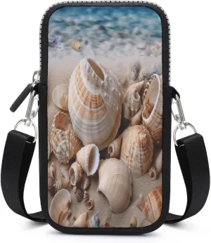 Small Crossbody Bags for Women,Seashells by The Seashore Print Mobile Phone Bag,Trendy Cross Body Cell Phone Purse Shoulder Bag