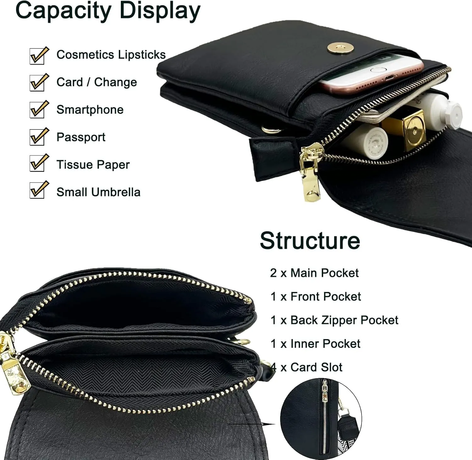 Small Crossbody Cell Phone Bags for Women Designer Girls Vegan Leather Cell Phone Purses with 2 Adjustable Straps