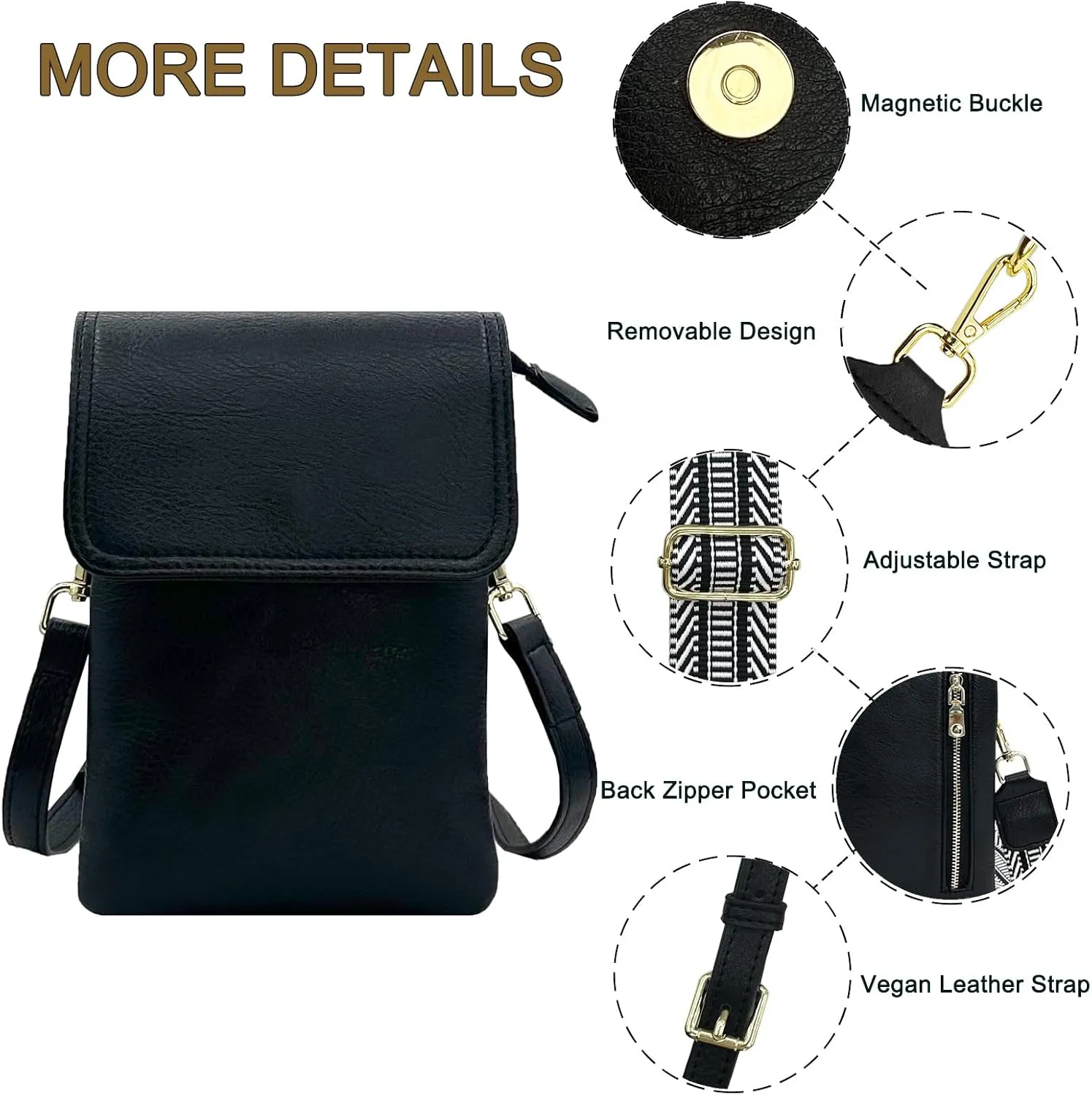 Small Crossbody Cell Phone Bags for Women Designer Girls Vegan Leather Cell Phone Purses with 2 Adjustable Straps