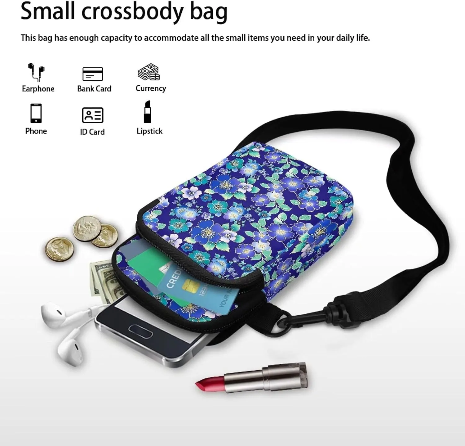 Small Crossbody Purse Butterfly Zipper Cell Phone Bag, Puppy Dog Print Mini Shoulder Purse Bags with Shoulder Strap