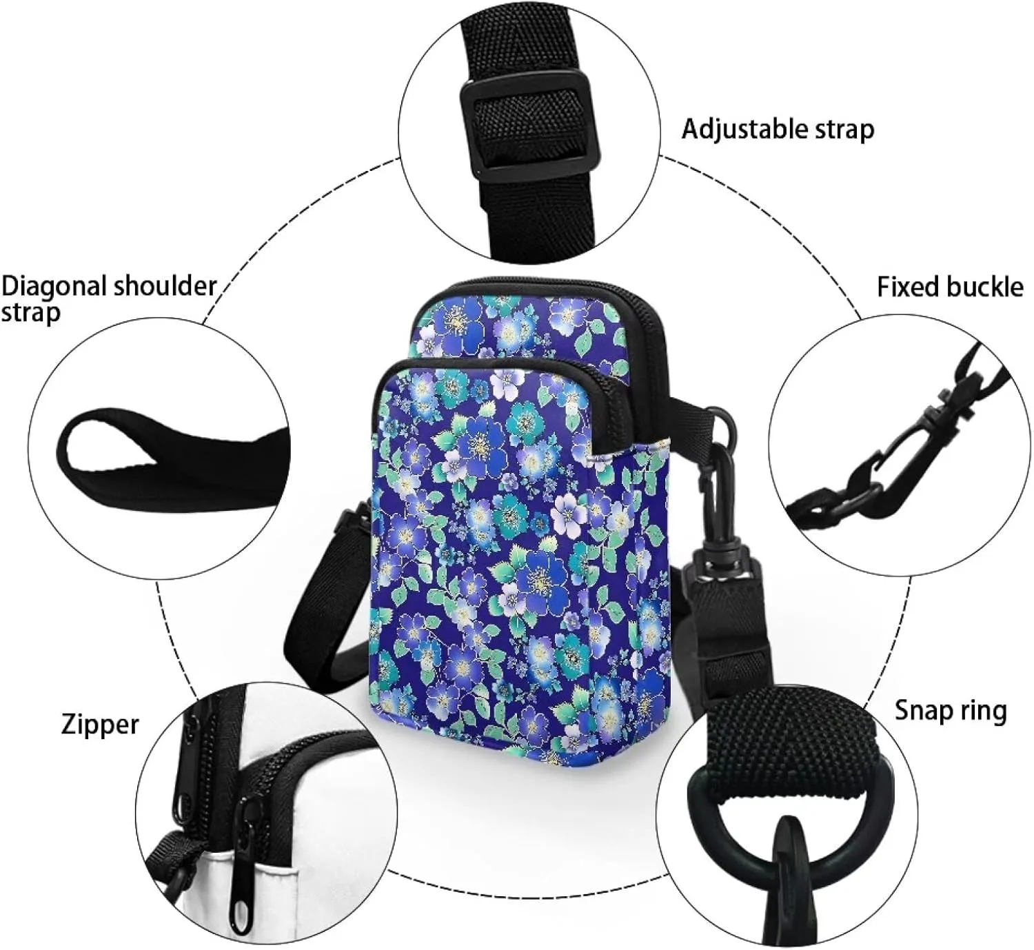 Small Crossbody Purse Butterfly Zipper Cell Phone Bag, Puppy Dog Print Mini Shoulder Purse Bags with Shoulder Strap