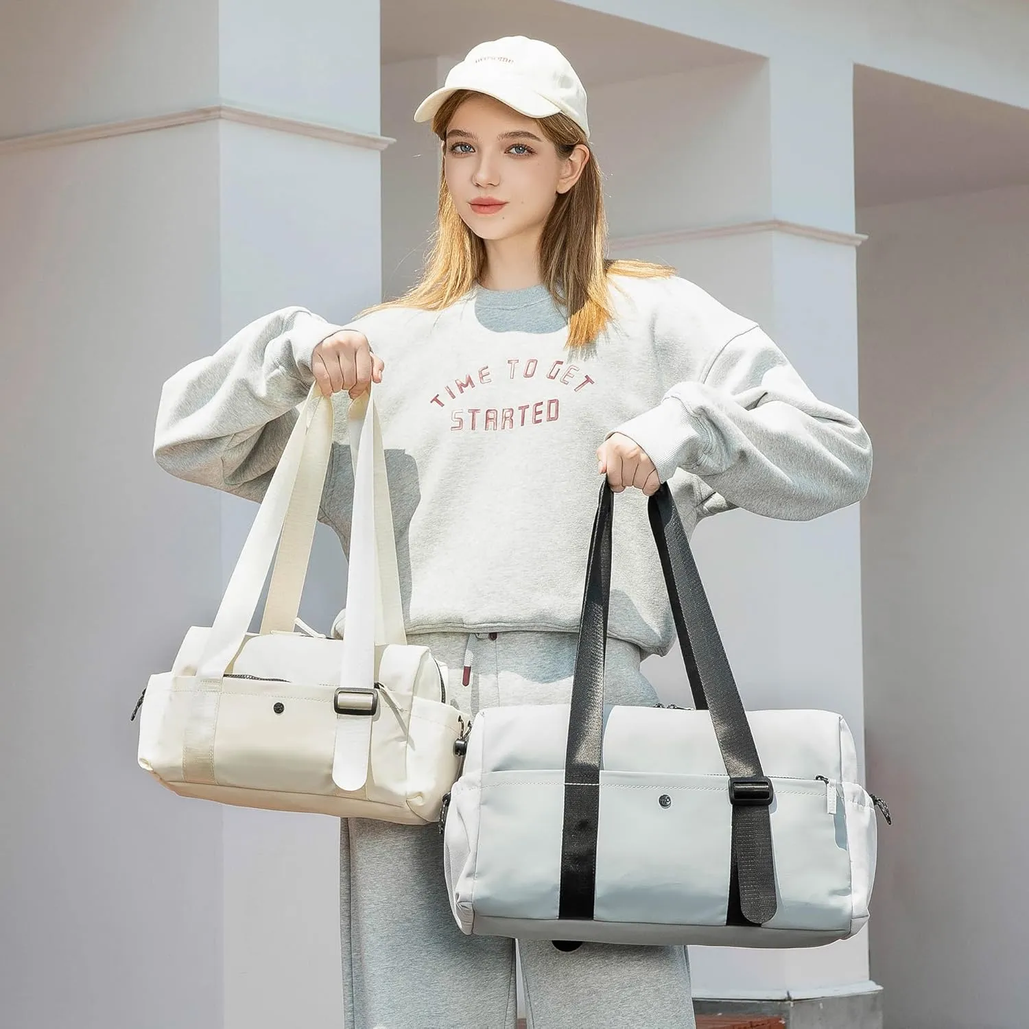 Small Gym Bag For Women Mini Gym Duffle Bag with Wet Compartment Waterproof Sports（Beige Small）