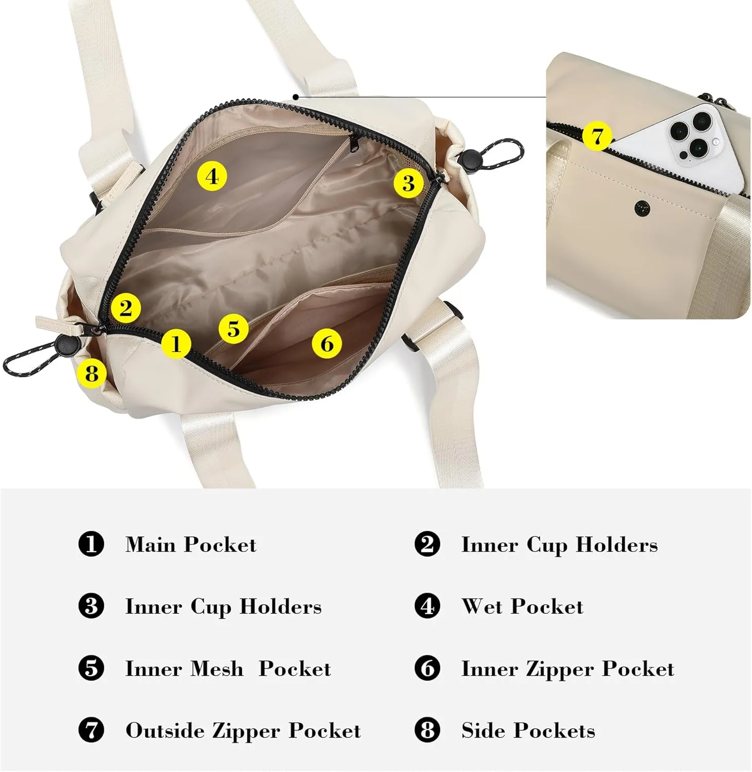 Small Gym Bag For Women Mini Gym Duffle Bag with Wet Compartment Waterproof Sports（Beige Small）