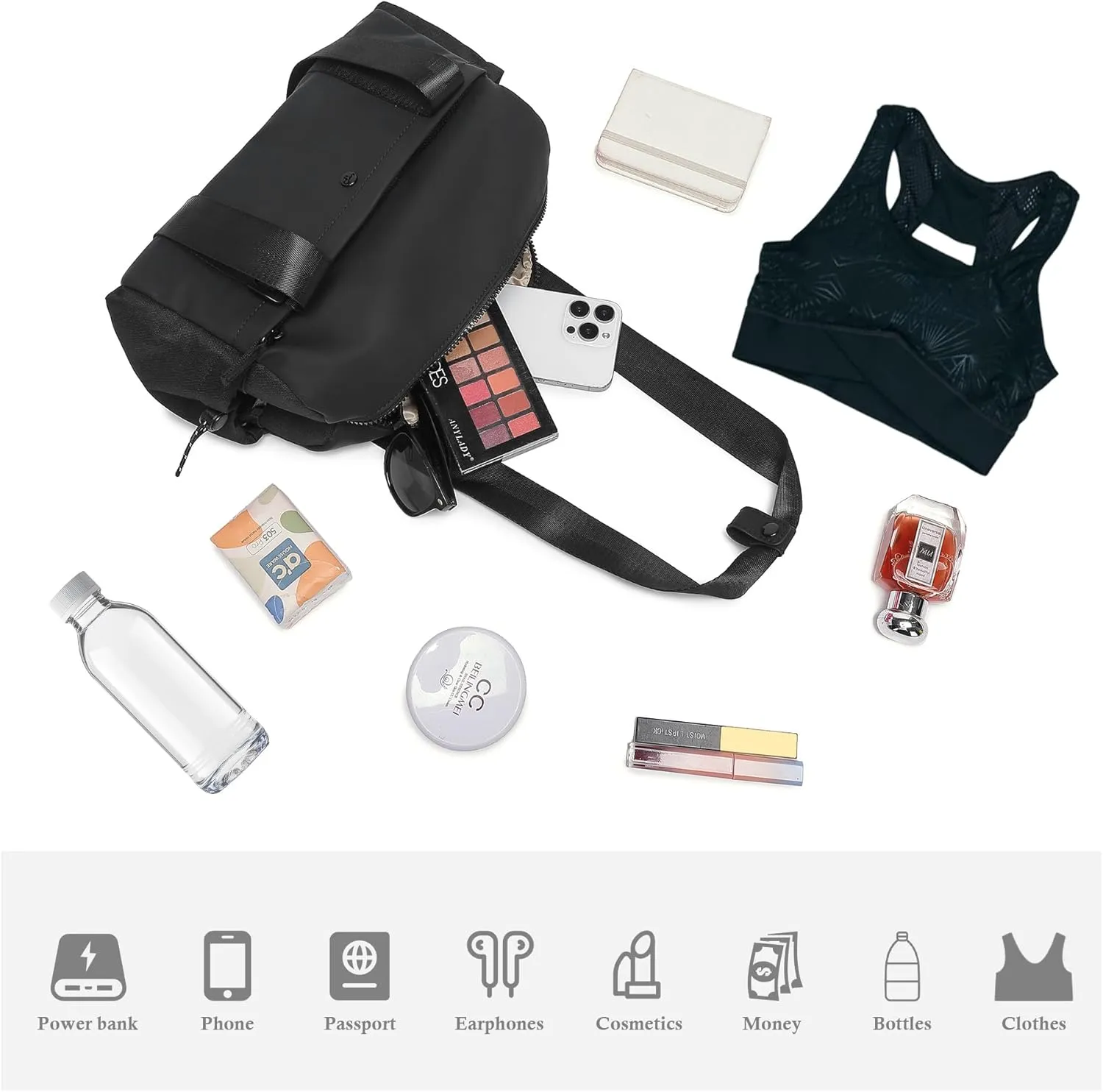Small Gym Bag For Women Mini Gym Duffle Bag with Wet Compartment Waterproof Sports（Black Medium）