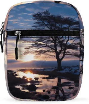 Small Satchel Purse Mini Shoulder Bag Personalized Tree Branch Silhouette at Dusk Print Crossbody Bags For Women Men