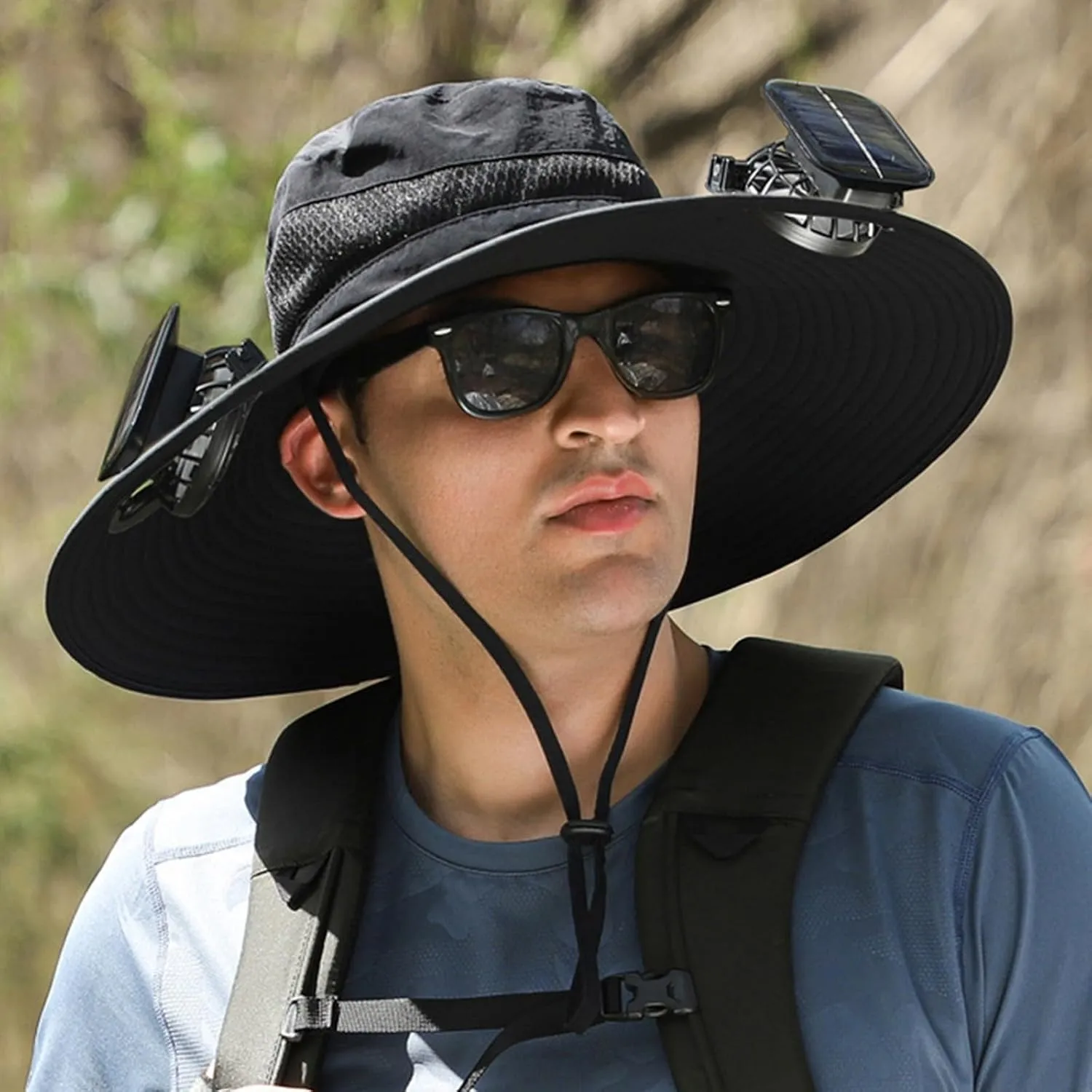 Solar Fan Hat, Women Men Wide Brim Sun Hats with 2 Solar Fan, UPF 50  Breathable Bucket Hat Outdoor Fishing Hat for Camping