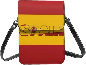 Spain Flag Spanish Women Crossbody Bags Leather Cell Phone Purse Adjustable Shoulder Bags