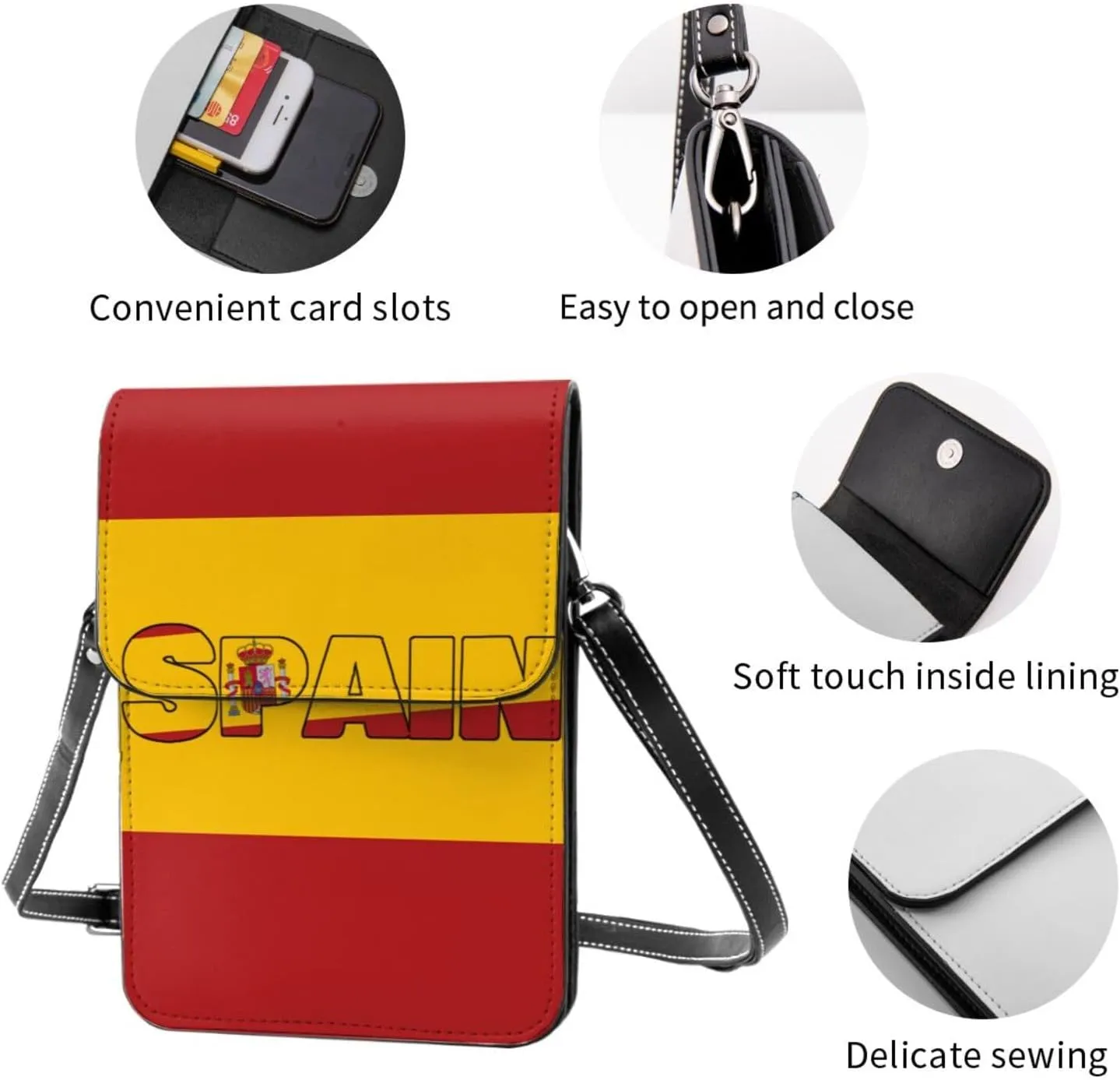 Spain Flag Spanish Women Crossbody Bags Leather Cell Phone Purse Adjustable Shoulder Bags