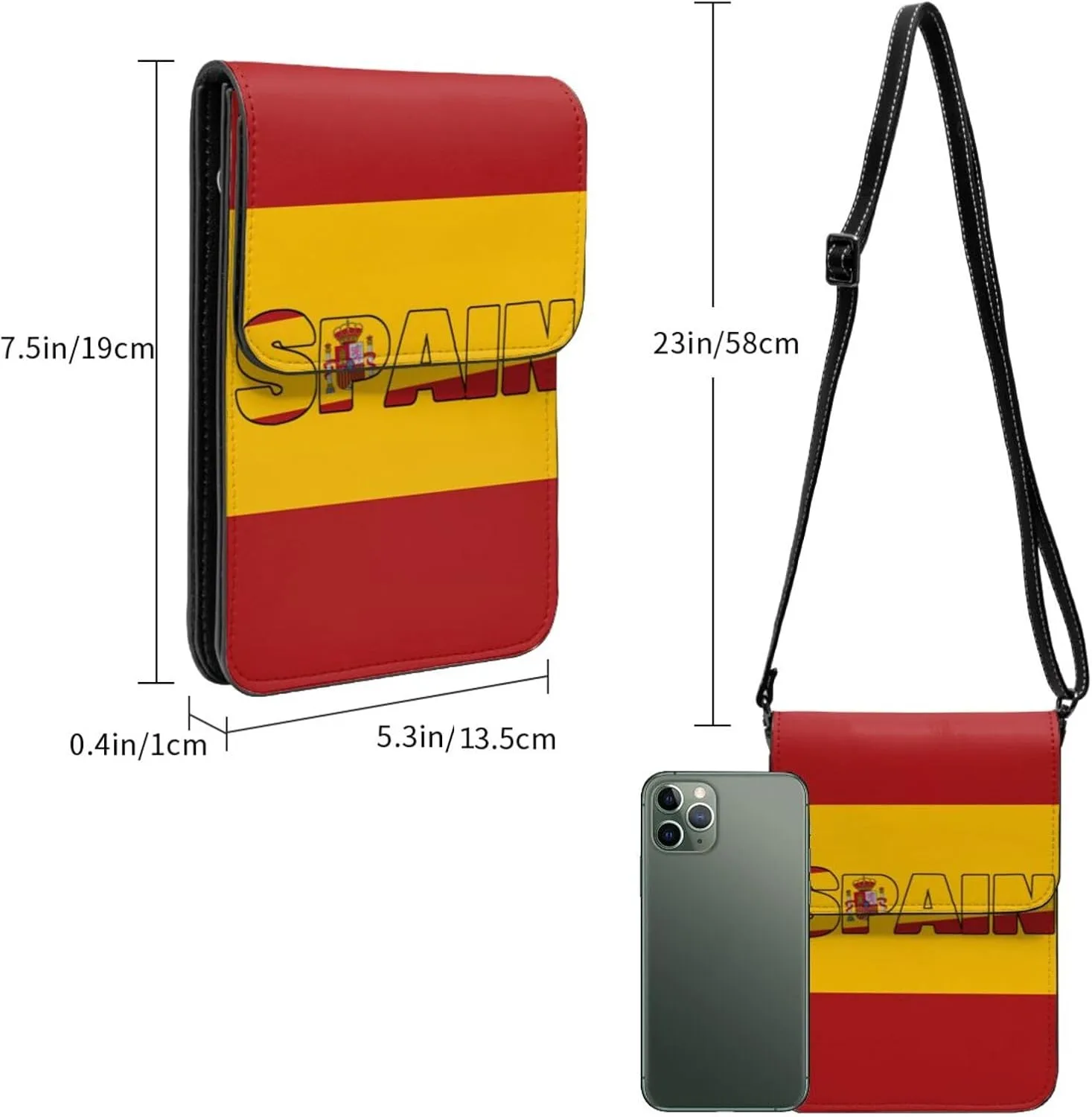 Spain Flag Spanish Women Crossbody Bags Leather Cell Phone Purse Adjustable Shoulder Bags