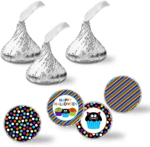 Spooktacular Cupcake Themed Halloween Party Kiss Sticker Labels, 300 Party Circle Sticker sized 0.75” for Chocolate Drop Kisses by AmandaCreation, Great for Party Favors, Envelope Seals & Goodie Bags