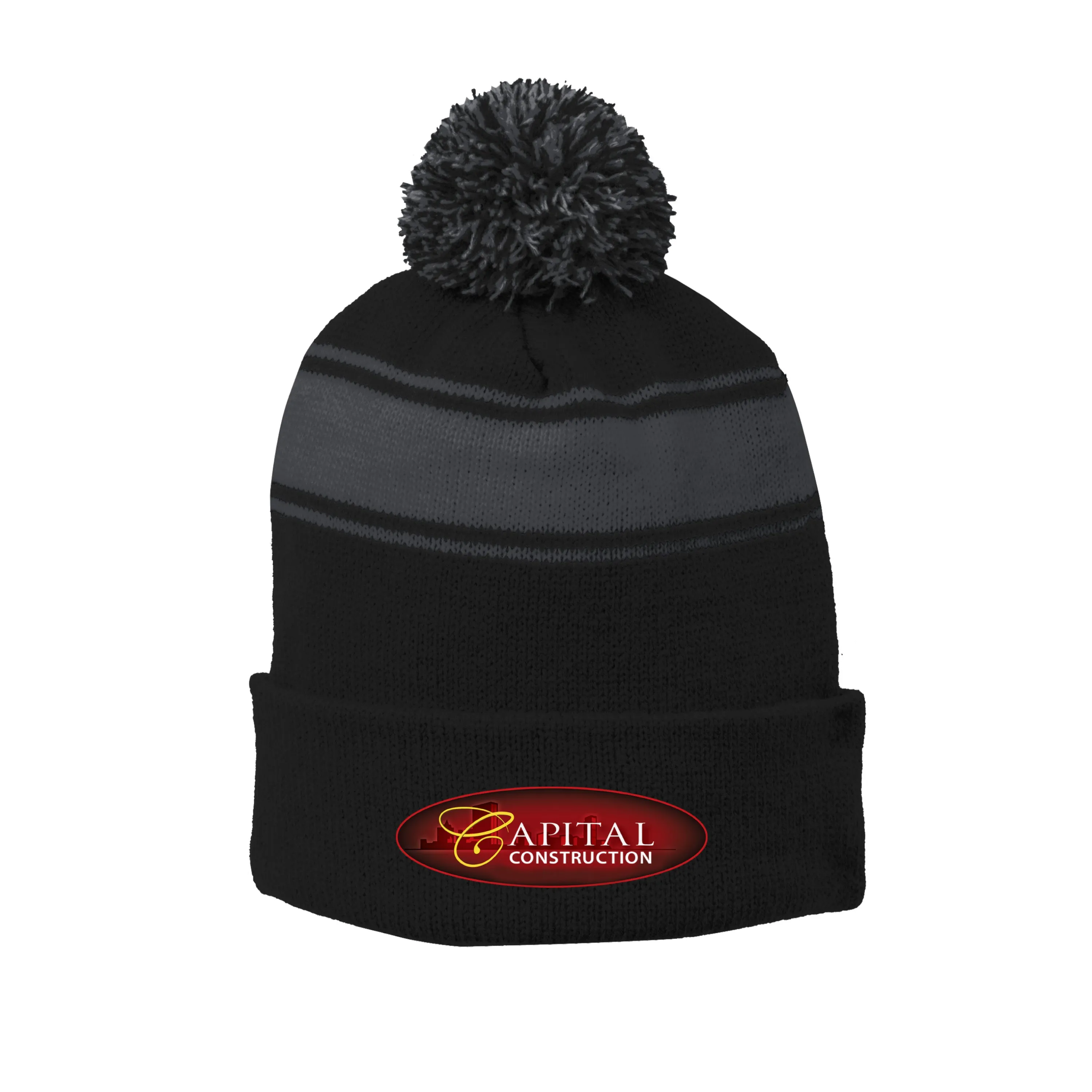 Sport-Tek - Stripe Pom Pom Beanie. STC28.