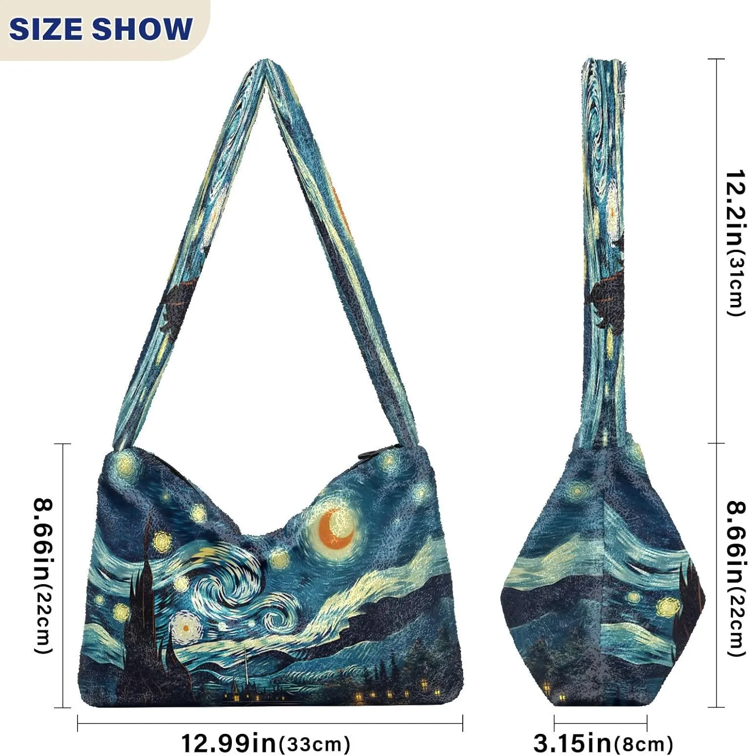 Starry Night with Sand and Moon Plush Tote Bag, Plush Hand Bag, Tote Bag Young Women