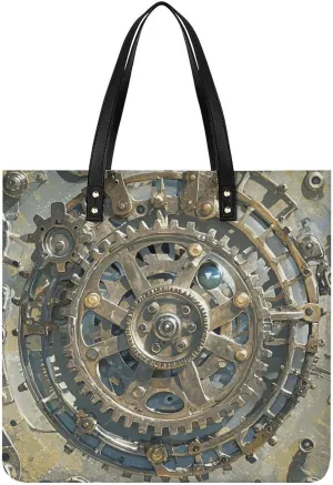 Steampunk Mechanical Gears Tote Bag Leather Handbag Shopper Purse Shoulder Bag for Women Office Laptop Bag Gift