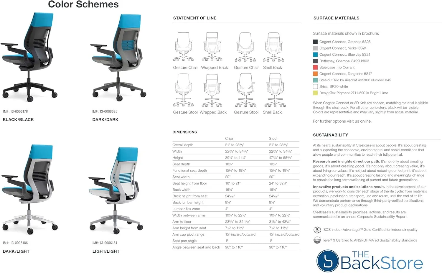 Steelcase Gesture Office Desk Chair with Headrest in Elmosoft Genuine Espresso L133 Leather Plus Lumbar Support Platinum Metallic Frame with Seagull Seat/Back Merle Arms (Light/Light)