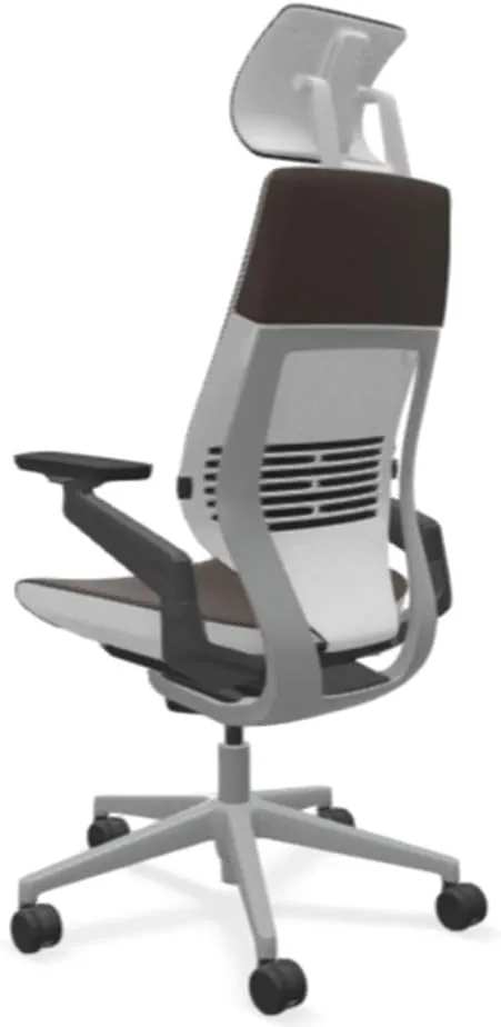 Steelcase Gesture Office Desk Chair with Headrest in Elmosoft Genuine Espresso L133 Leather Plus Lumbar Support Platinum Metallic Frame with Seagull Seat/Back Merle Arms (Light/Light)