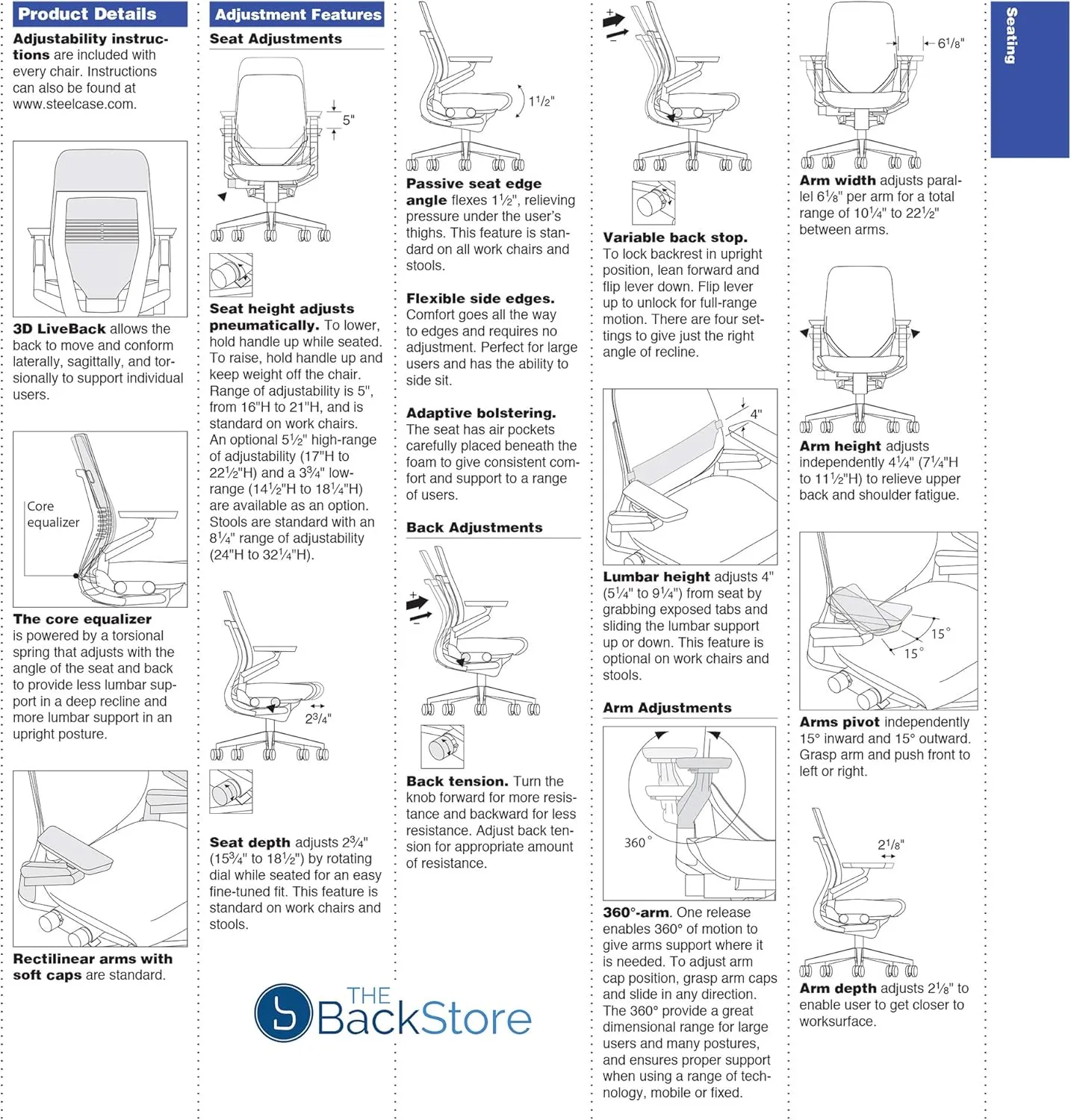 Steelcase Gesture Office Desk Chair with Headrest in Elmosoft Genuine Espresso L133 Leather Plus Lumbar Support Platinum Metallic Frame with Seagull Seat/Back Merle Arms (Light/Light)