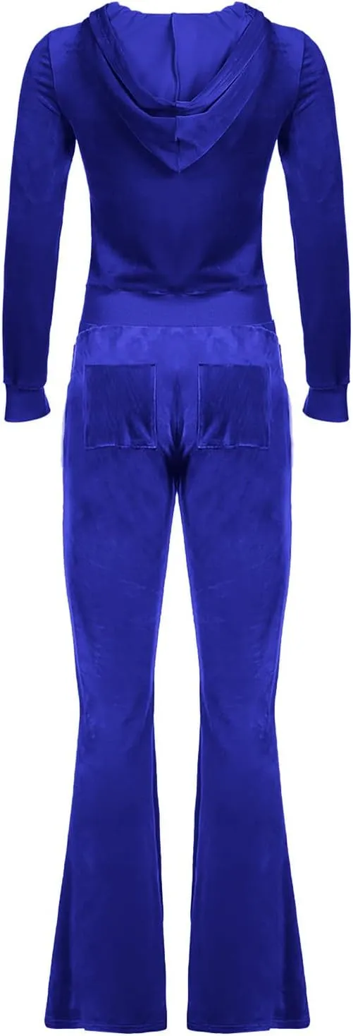 Stessotudo Lounge Sets for Women Zip Up Casual 2 Piece Pant Sets Long Sleeve Hooded Sweatshirts Comfy Velvet Fashion Outfits