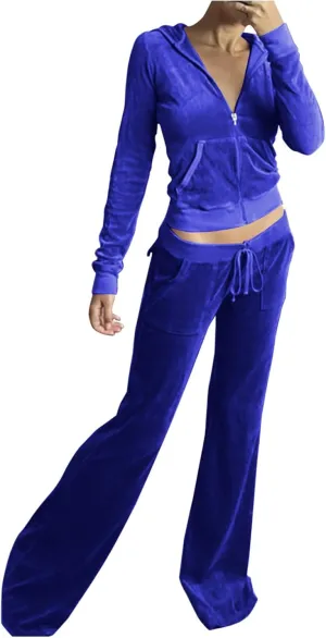 Stessotudo Lounge Sets for Women Zip Up Casual 2 Piece Pant Sets Long Sleeve Hooded Sweatshirts Comfy Velvet Fashion Outfits