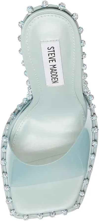 Steve Madden Zabrina Mint Green Open Toe Slide Stiletto Heel With Rhinestones