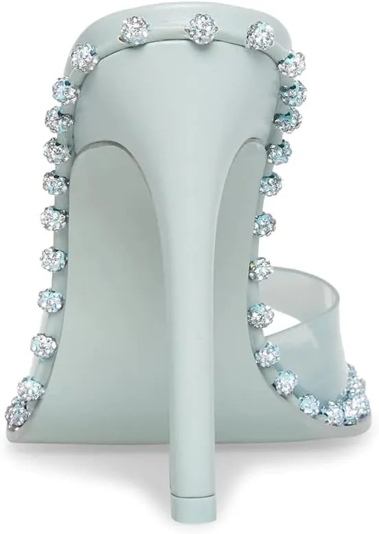 Steve Madden Zabrina Mint Green Open Toe Slide Stiletto Heel With Rhinestones