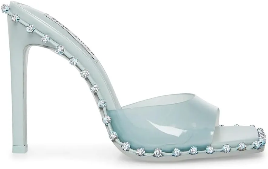 Steve Madden Zabrina Mint Green Open Toe Slide Stiletto Heel With Rhinestones