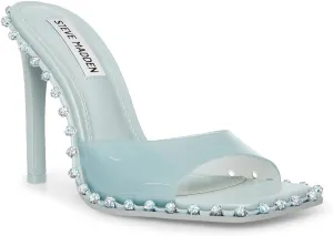 Steve Madden Zabrina Mint Green Open Toe Slide Stiletto Heel With Rhinestones