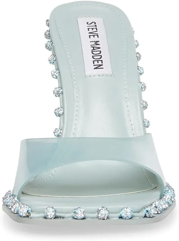 Steve Madden Zabrina Mint Green Open Toe Slide Stiletto Heel With Rhinestones