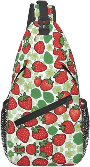 Strawberry Pattern Print Trendy Casual Crossbody Bag Convertible Shoulder Strap Women Men Travel Hiking Daypack