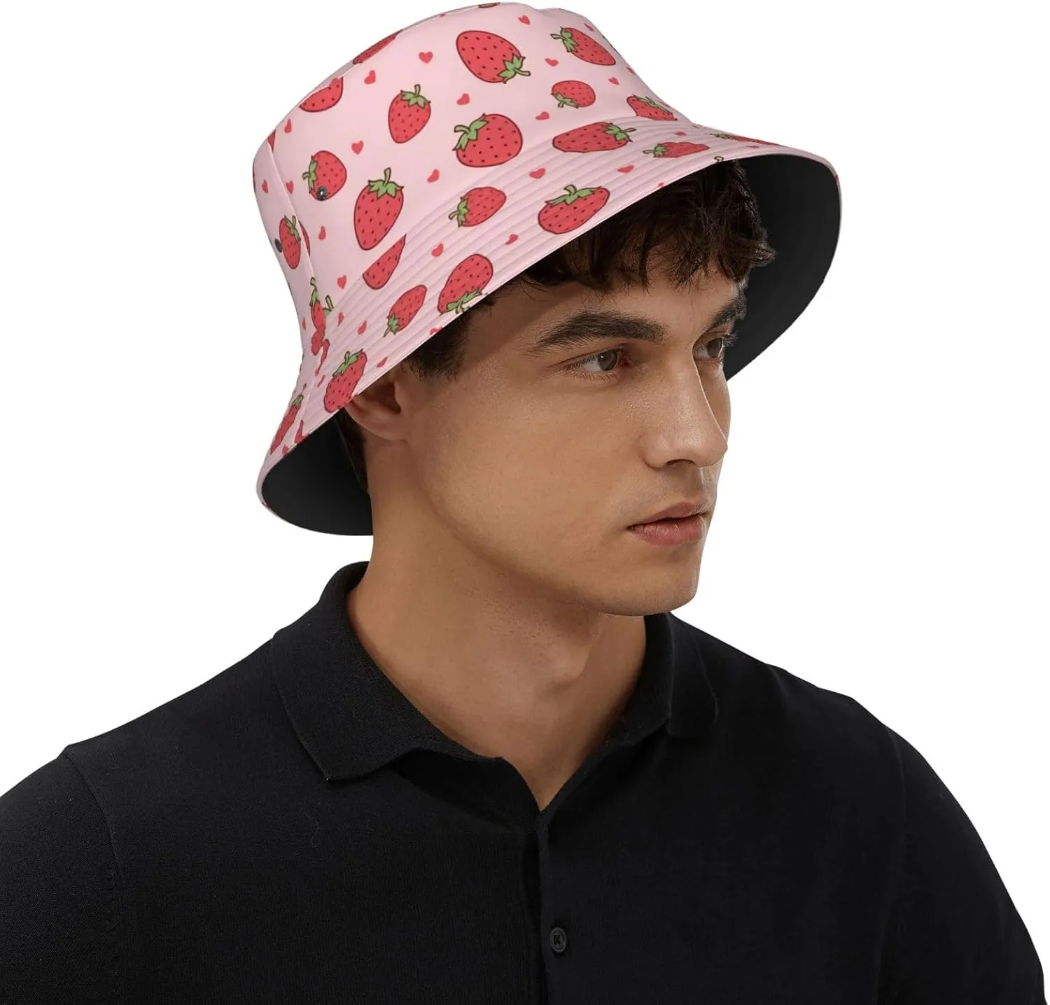 Strawberry Print Flat Unisex Fashion Packable Bucket Hat Sun Hat for Men Women