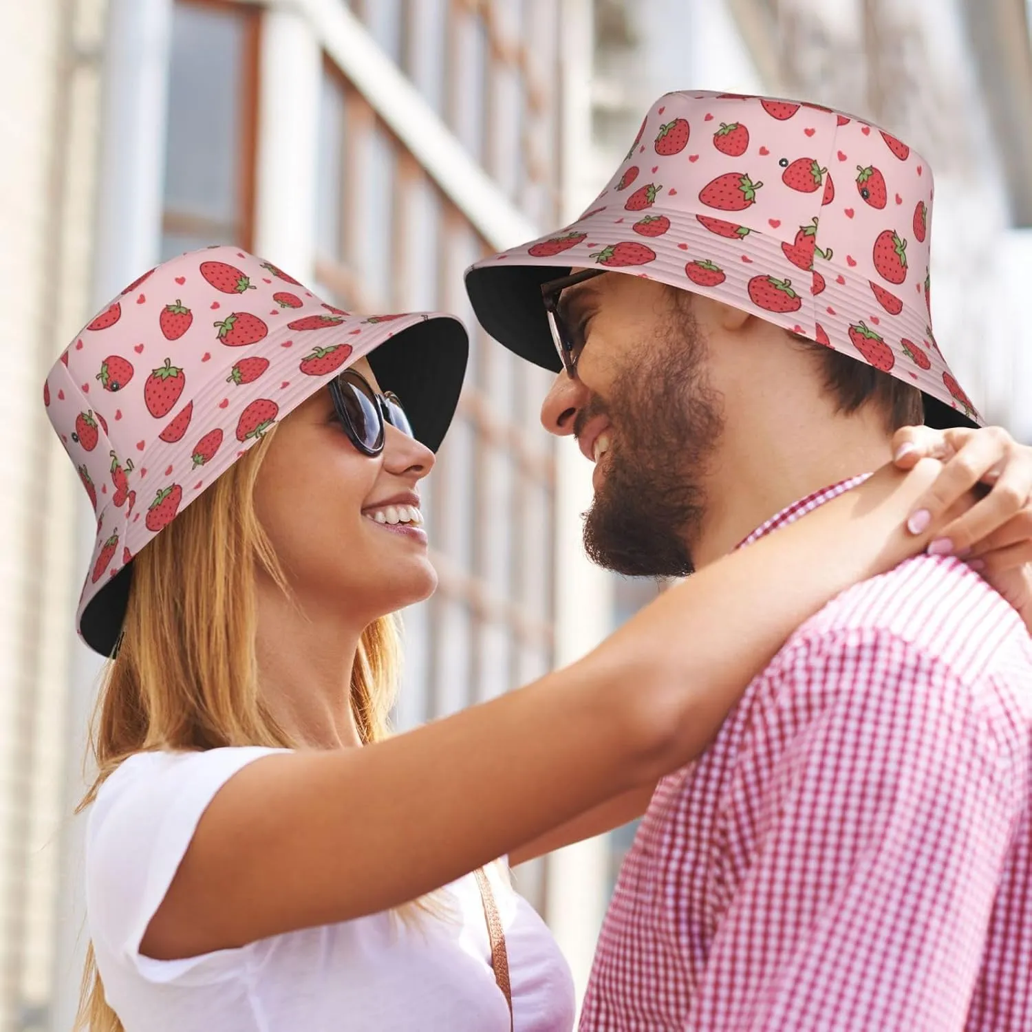 Strawberry Print Flat Unisex Fashion Packable Bucket Hat Sun Hat for Men Women