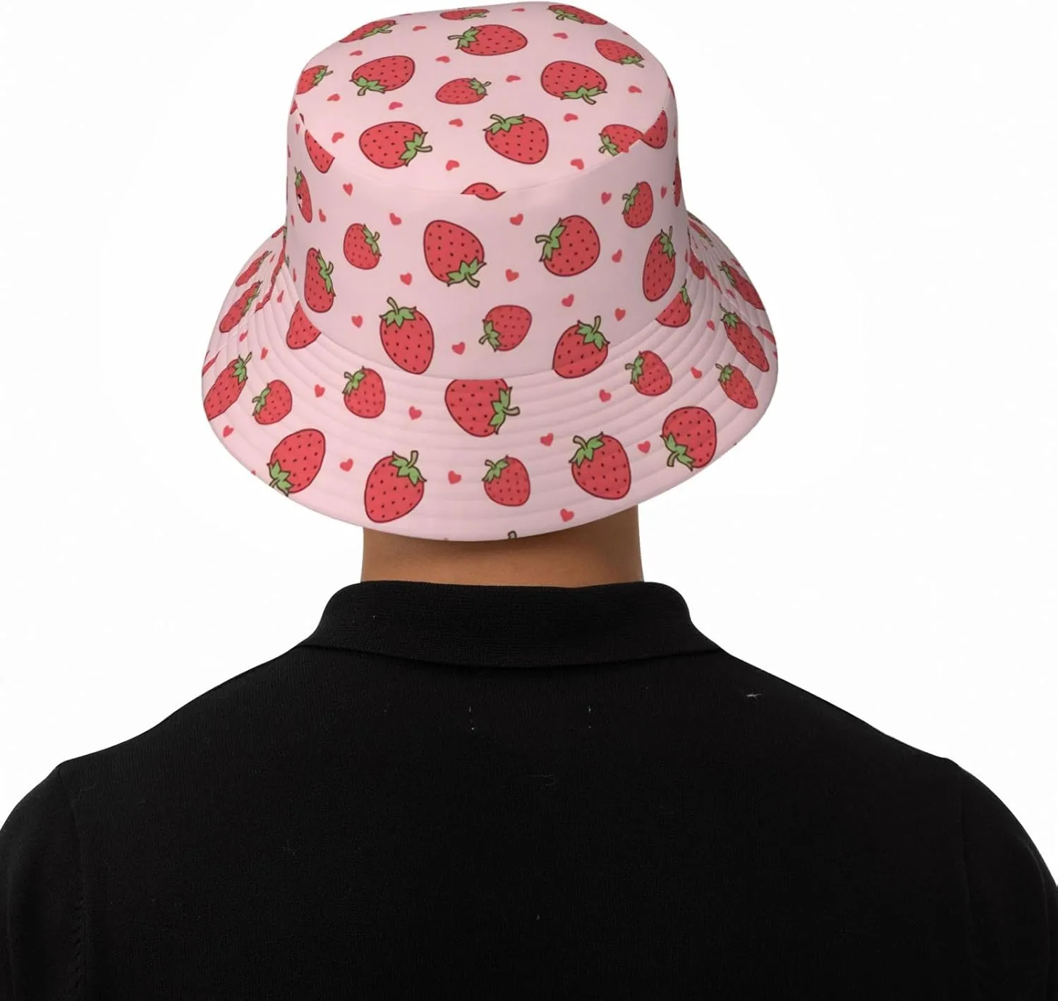 Strawberry Print Flat Unisex Fashion Packable Bucket Hat Sun Hat for Men Women