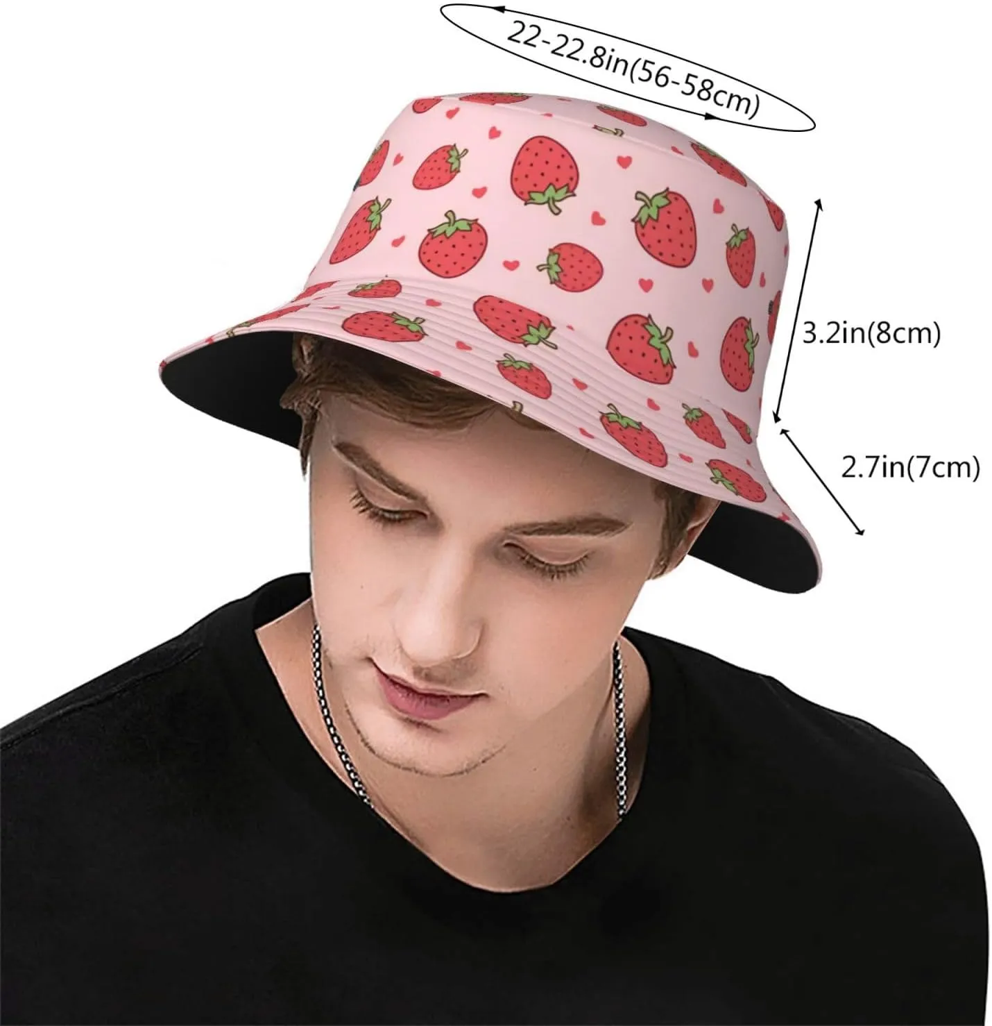 Strawberry Print Flat Unisex Fashion Packable Bucket Hat Sun Hat for Men Women