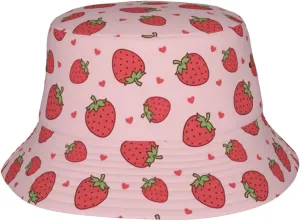 Strawberry Print Flat Unisex Fashion Packable Bucket Hat Sun Hat for Men Women