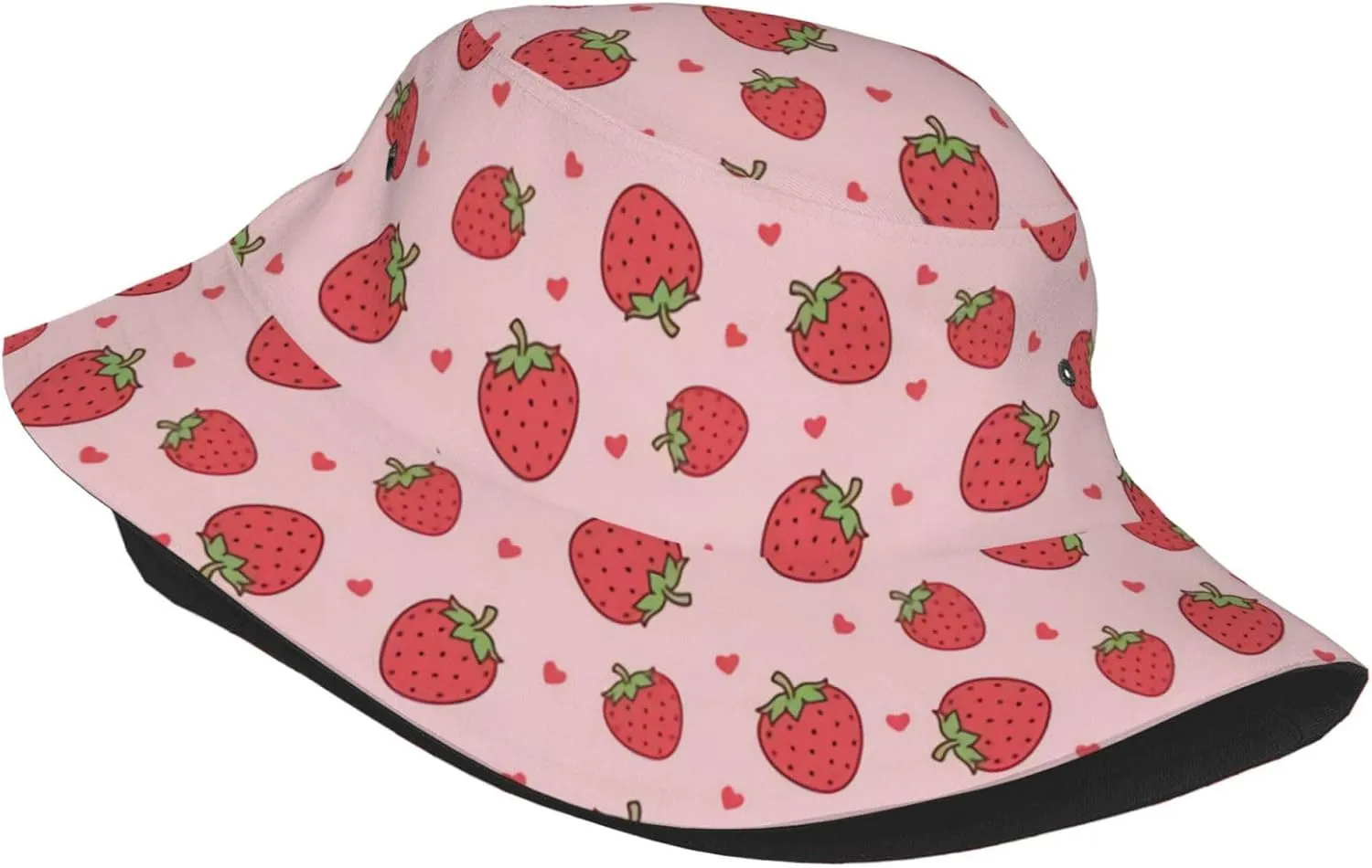 Strawberry Print Flat Unisex Fashion Packable Bucket Hat Sun Hat for Men Women